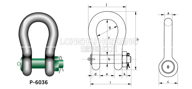 荷蘭GreenPin P-6036重型弓型卸扣尺寸