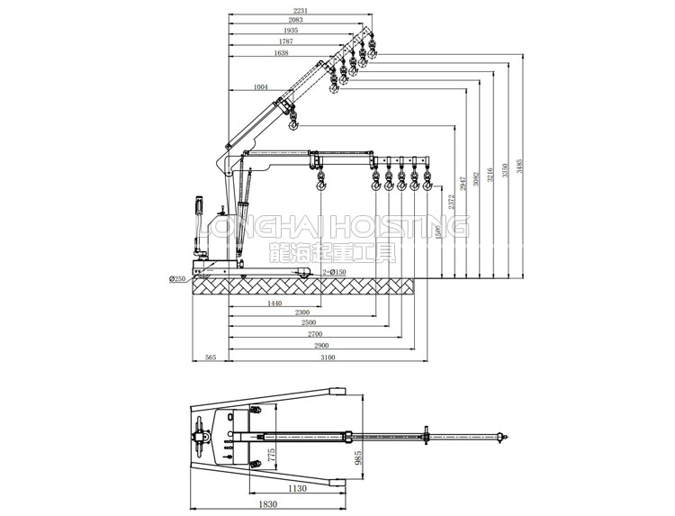 龍升全電動液壓小吊機(jī)尺寸